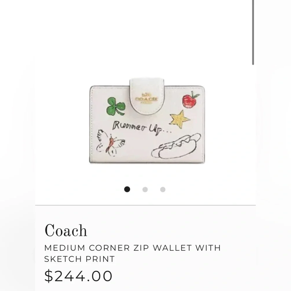 NEW Coach Medium Corner Zip Wallet With Sketch Print